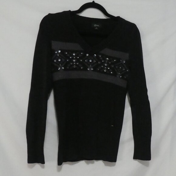 GUESS | medium | Black V-Neck Sweater with Sequin Embellishment - Picture 1 of 14